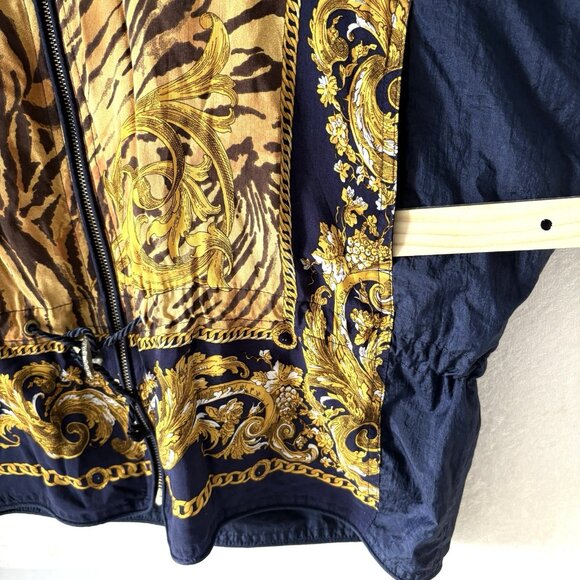EAST WEST Womens M Vintage Windbreaker Jacket Blue Gold Drawstring Waist 80s 90s - Picture 11 of 13